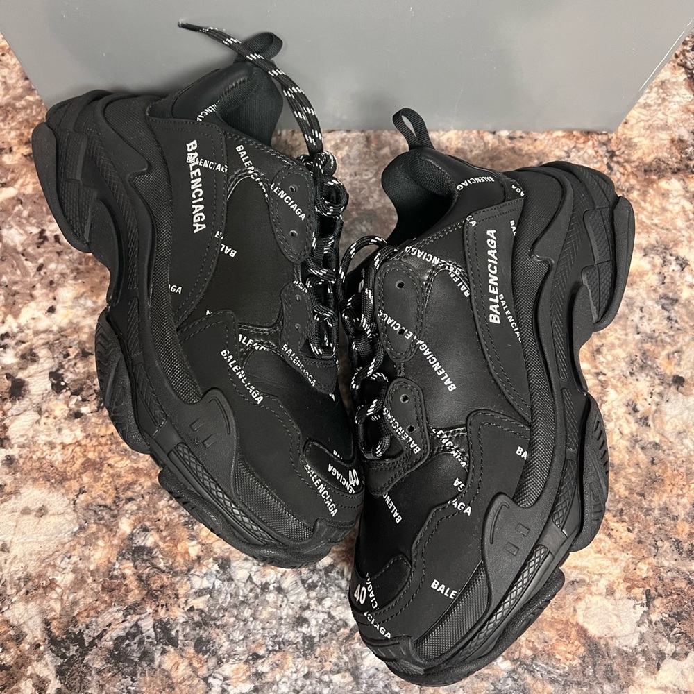 Balenciaga triple s trainer black all over logo size 40 7 US AUTHENTIC track run